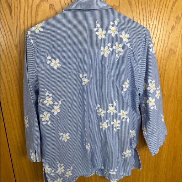 Alfred Dunner Blue and White Striped Floral Shirt - Picture 4 of 4